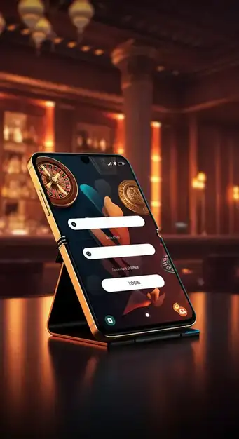Interface de connexion sécurisée Olympe Casino sur un smartphone affichant les champs email et mot de passe, symbolisant l'accès rapide et protégé.